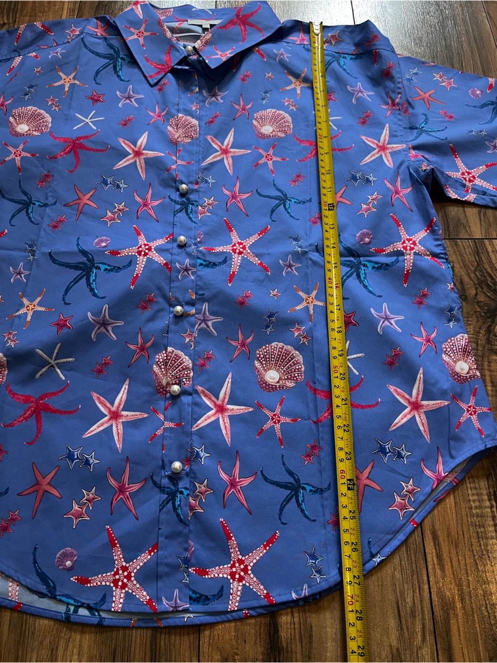 $275 HINSON WU LARISSA Long Sleeve Blue Starfish Print Button-Up Blouse Tunic L - Picture 5 of 13